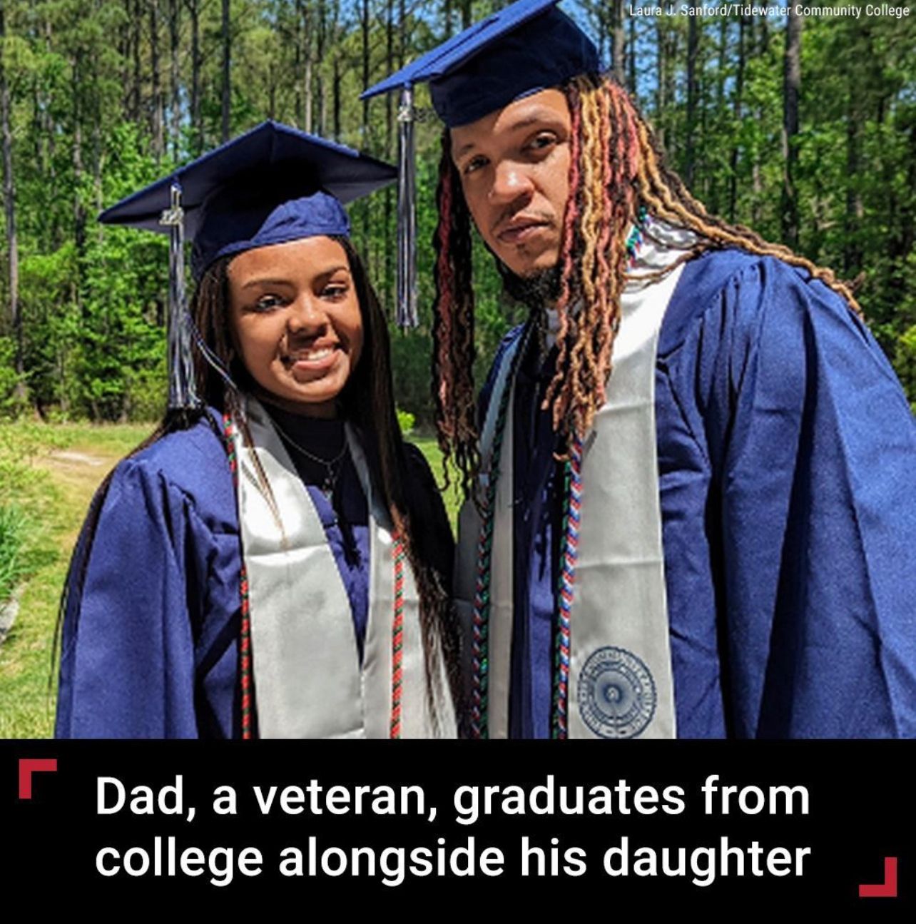 Retired Marine/Army Vet graduates from college alongside his daughter