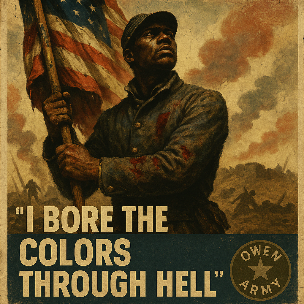 Alfred B. Hilton carrying the colors at Fort Wagner