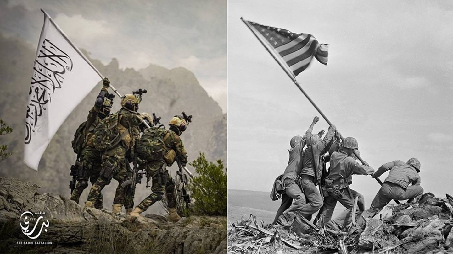 Taliban wearing OUR gear mock Iwo Jima flag raising in propaganda push