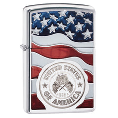 Zippo HP Chrome American Stamp on Flag Lighter