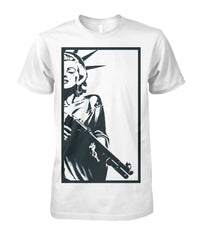 Strapped Marilyn as Lady Liberty Provocative Gun Tee